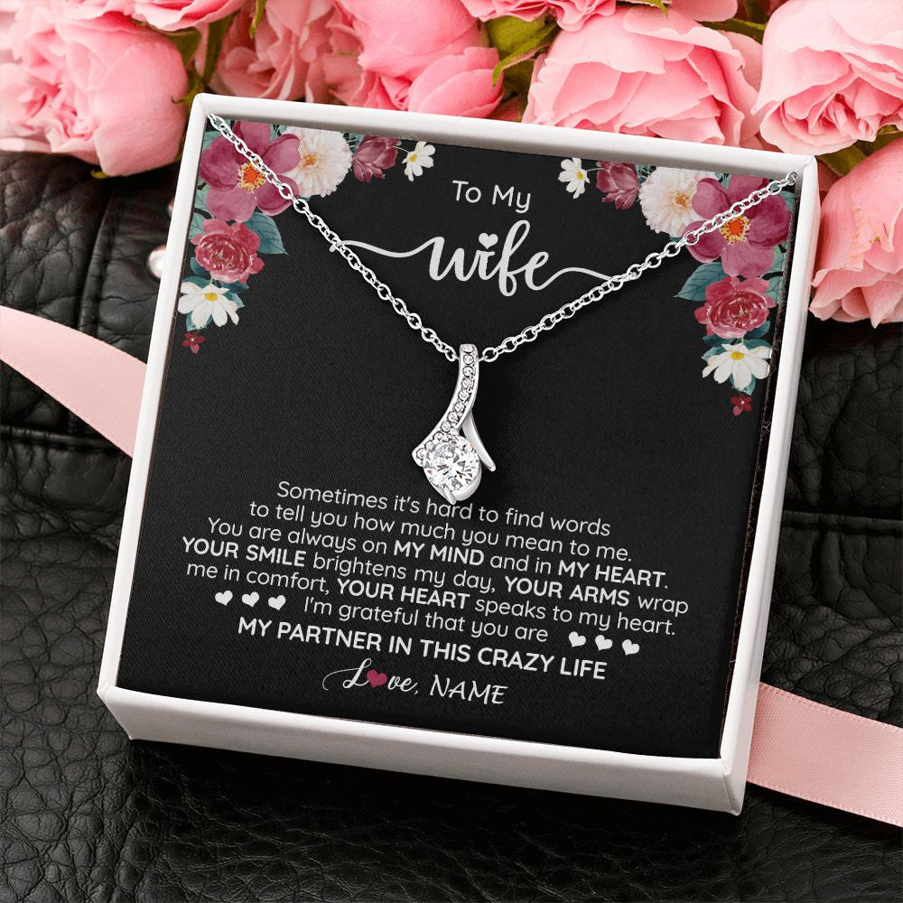 Alluring Beauty Necklace | Personalized To My Wife Necklace From Husband You Are My Partner Wife Birthday Anniversary Wedding Valentines Day Christmas Customized Gift Box Message Card | siriusteestore