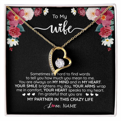 Forever Love Necklace 18K Yellow Gold Finish | 1 | Personalized To My Wife Necklace From Husband You Are My Partner Wife Birthday Anniversary Wedding Valentines Day Christmas Customized Gift Box Message Card | siriusteestore