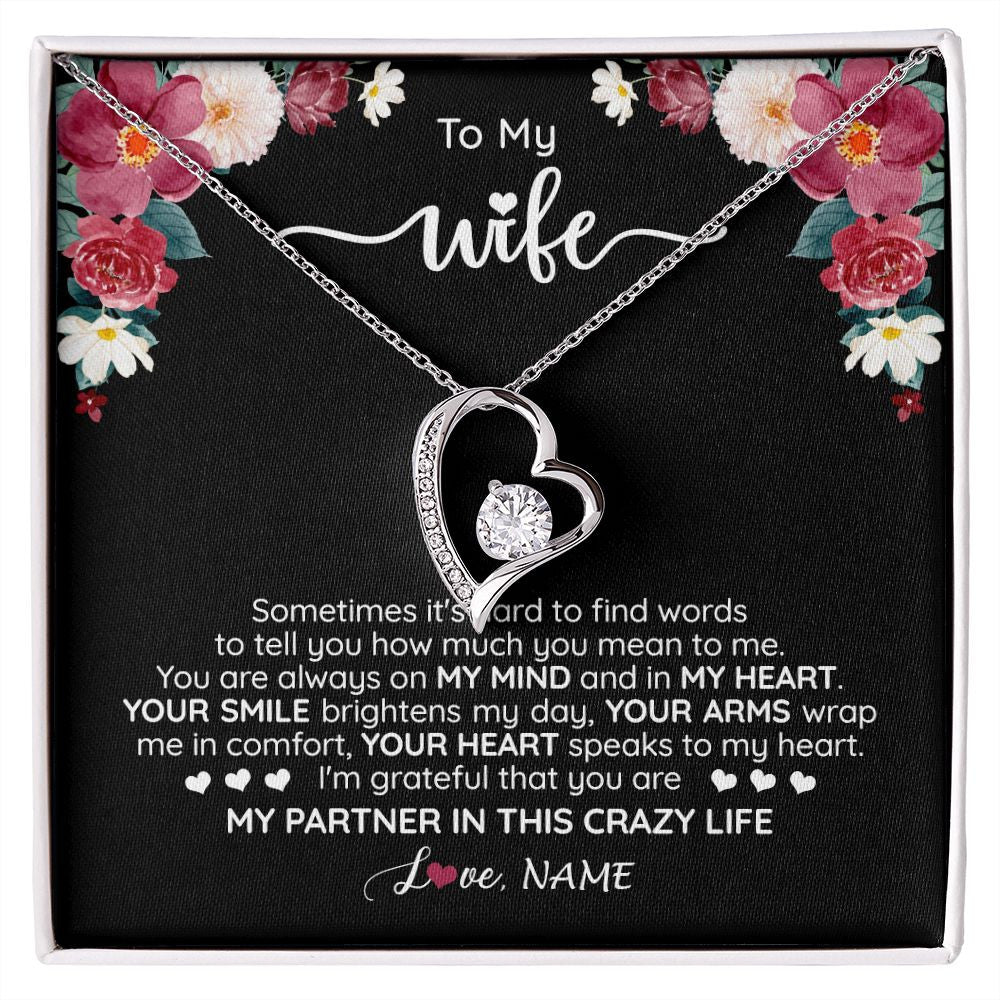 Forever Love Necklace | Personalized To My Wife Necklace From Husband You Are My Partner Wife Birthday Anniversary Wedding Valentines Day Christmas Customized Gift Box Message Card | siriusteestore