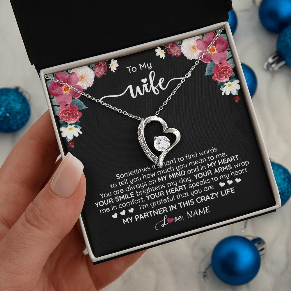 Forever Love Necklace | Personalized To My Wife Necklace From Husband You Are My Partner Wife Birthday Anniversary Wedding Valentines Day Christmas Customized Gift Box Message Card | siriusteestore