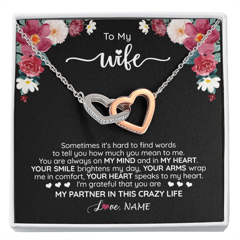 Interlocking Hearts Necklace | Personalized To My Wife Necklace From Husband You Are My Partner Wife Birthday Anniversary Wedding Valentines Day Christmas Customized Gift Box Message Card | siriusteestore