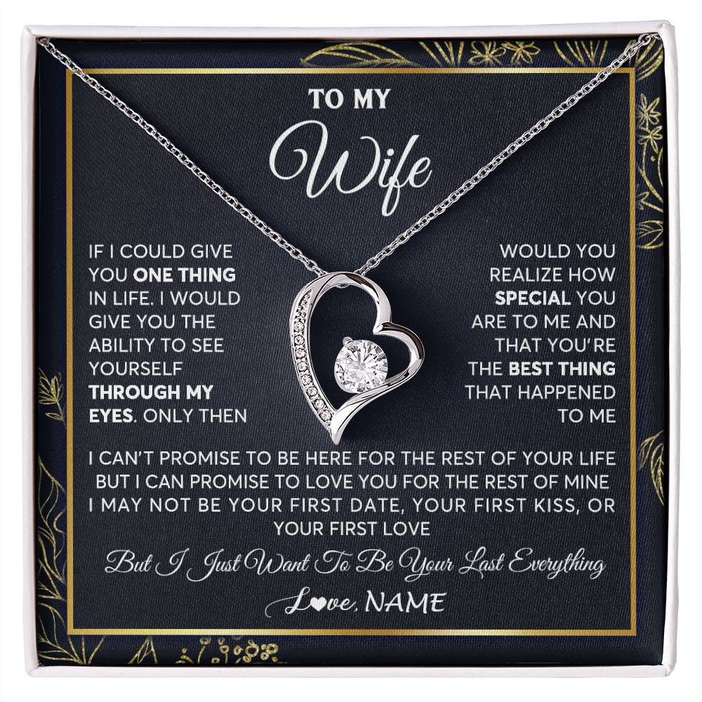 Forever Love Necklace 14K White Gold Finish | 1 | Personalized To My Wife Necklace From Husband You Are The Best Thing Wife Birthday Idea Anniversary Wedding Valentines Day Customized Gift Box Message Card | siriusteestore