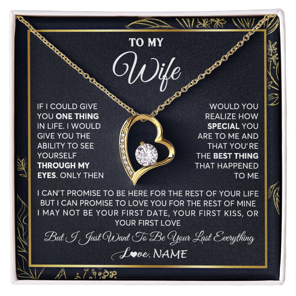 Forever Love Necklace 18K Yellow Gold Finish | 1 | Personalized To My Wife Necklace From Husband You Are The Best Thing Wife Birthday Idea Anniversary Wedding Valentines Day Customized Gift Box Message Card | siriusteestore