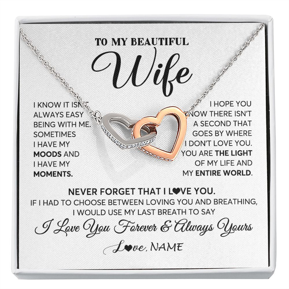 Interlocking Hearts Necklace | Personalized To My Wife Necklace From Husband You Are The Light Of My Life Wife Birthday Anniversary Wedding Valentines Day Customized Gift Box Message Card | siriusteestore