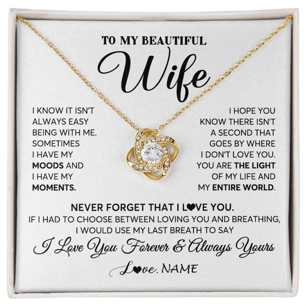 Love Knot Necklace 18K Yellow Gold Finish | 1 | Personalized To My Wife Necklace From Husband You Are The Light Of My Life Wife Birthday Anniversary Wedding Valentines Day Customized Gift Box Message Card | siriusteestore