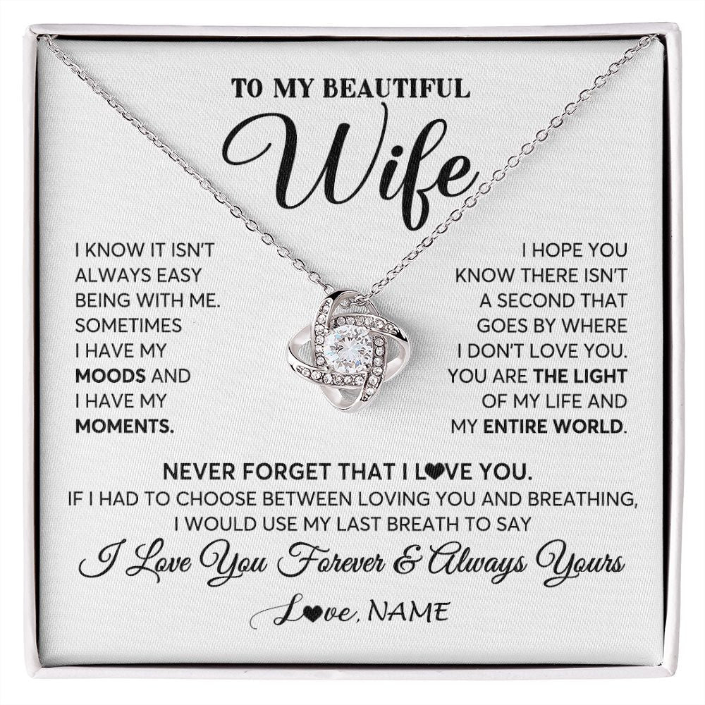 Love Knot Necklace | Personalized To My Wife Necklace From Husband You Are The Light Of My Life Wife Birthday Anniversary Wedding Valentines Day Customized Gift Box Message Card | siriusteestore
