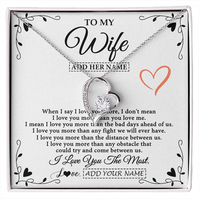 Forever Love Necklace 14K White Gold Finish | 1 | Personalized To My Wife Necklace Gift For Her From Husband I Love You More Than Anything Pendant Love Wife Birthday Gifts Christmas Gift Box Message Card | https://siriusteestore.