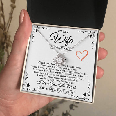 Love Knot Necklace 14K White Gold Finish | 2 | Personalized To My Wife Necklace Gift For Her From Husband I Love You More Than Anything Pendant Love Wife Birthday Gifts Christmas Gift Box Message Card | https://siriusteestore.