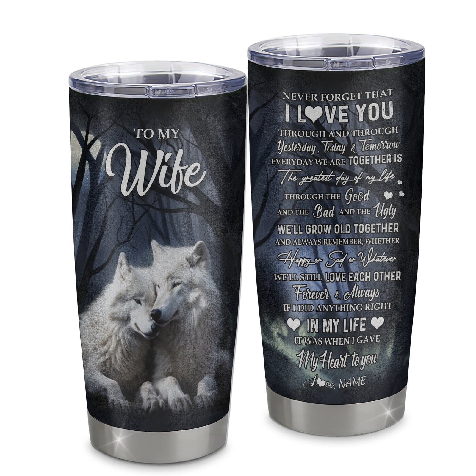 Personalized To My Wife Tumbler From Husband Stainless Steel Cup Wolf Never Forget That I Love You Wife Wedding Anniversary Day Birthday Christmas Travel Mug | siriusteestore
