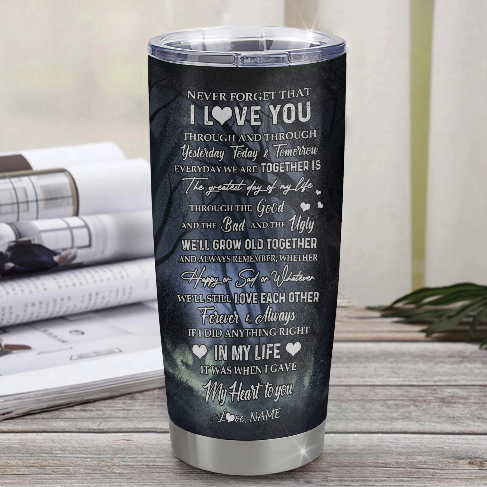Personalized To My Wife Tumbler From Husband Stainless Steel Cup Wolf Never Forget That I Love You Wife Wedding Anniversary Day Birthday Christmas Travel Mug | siriusteestore