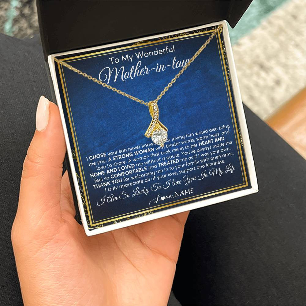 Alluring Beauty Necklace 18K Yellow Gold Finish | 2 | Personalized To My Wonderful Mother In Law Necklace From Daughter In Law A Strong Women Mother Birthday Mothers Day Christmas Customized Gift Box Message Card | siriusteestore