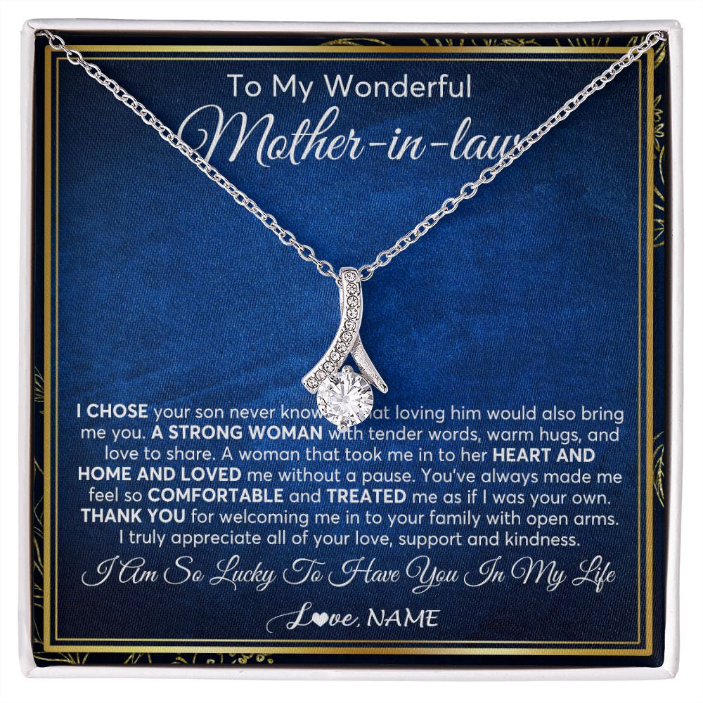 Alluring Beauty Necklace | Personalized To My Wonderful Mother In Law Necklace From Daughter In Law A Strong Women Mother Birthday Mothers Day Christmas Customized Gift Box Message Card | siriusteestore
