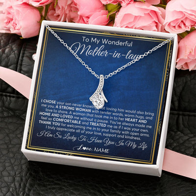 Alluring Beauty Necklace | Personalized To My Wonderful Mother In Law Necklace From Daughter In Law A Strong Women Mother Birthday Mothers Day Christmas Customized Gift Box Message Card | siriusteestore