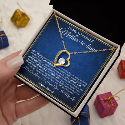 Forever Love Necklace 18K Yellow Gold Finish | 2 | Personalized To My Wonderful Mother In Law Necklace From Daughter In Law A Strong Women Mother Birthday Mothers Day Christmas Customized Gift Box Message Card | siriusteestore