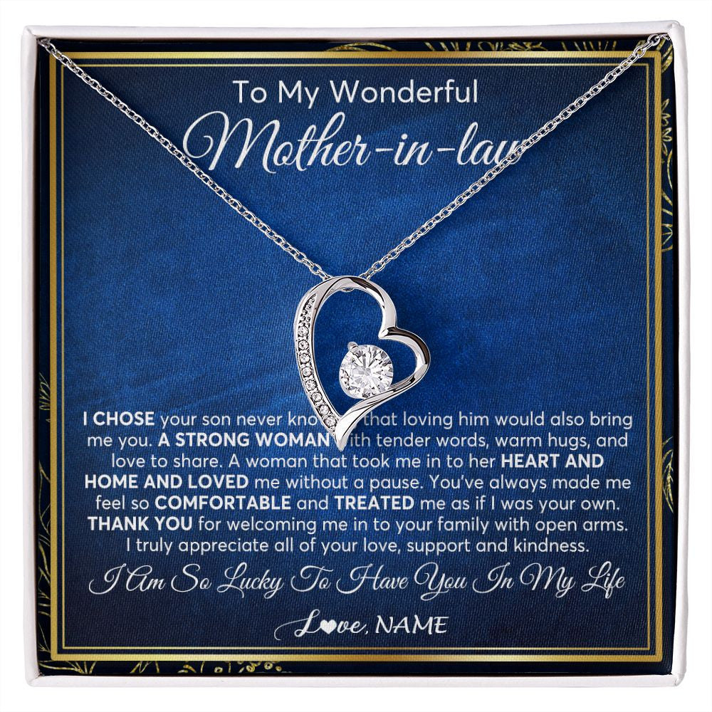 Forever Love Necklace | Personalized To My Wonderful Mother In Law Necklace From Daughter In Law A Strong Women Mother Birthday Mothers Day Christmas Customized Gift Box Message Card | siriusteestore