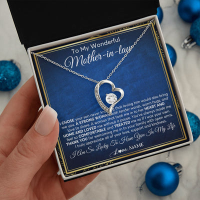 Forever Love Necklace | Personalized To My Wonderful Mother In Law Necklace From Daughter In Law A Strong Women Mother Birthday Mothers Day Christmas Customized Gift Box Message Card | siriusteestore