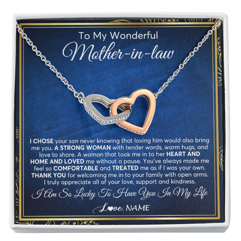 Interlocking Hearts Necklace | Personalized To My Wonderful Mother In Law Necklace From Daughter In Law A Strong Women Mother Birthday Mothers Day Christmas Customized Gift Box Message Card | siriusteestore