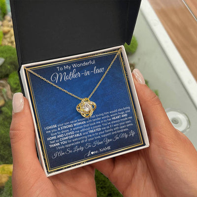 Love Knot Necklace 18K Yellow Gold Finish | 2 | Personalized To My Wonderful Mother In Law Necklace From Daughter In Law A Strong Women Mother Birthday Mothers Day Christmas Customized Gift Box Message Card | siriusteestore
