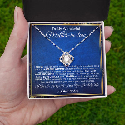 Love Knot Necklace | Personalized To My Wonderful Mother In Law Necklace From Daughter In Law A Strong Women Mother Birthday Mothers Day Christmas Customized Gift Box Message Card | siriusteestore
