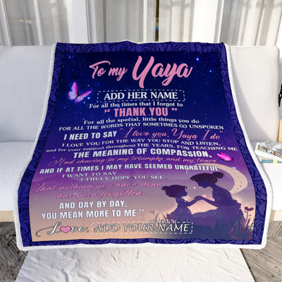Personalized To My Yaya Blanket From Kids Night Sky Thank You Love You Yaya Birthday Gifts Mothers Day Christmas Thanksgiving Customized Fleece Throw Blanket | siriusteestore