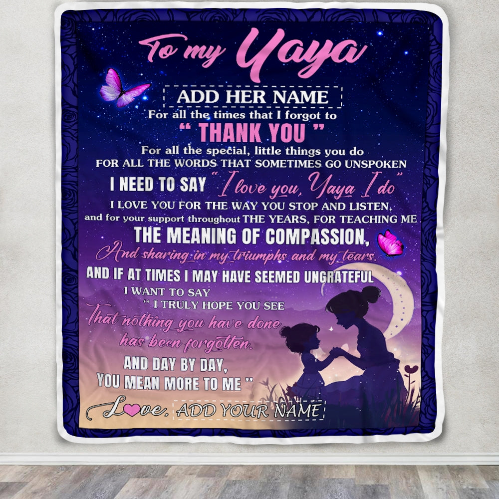 Personalized To My Yaya Blanket From Kids Night Sky Thank You Love You Yaya Birthday Gifts Mothers Day Christmas Thanksgiving Customized Fleece Throw Blanket | siriusteestore