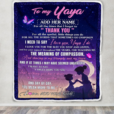 Personalized To My Yaya Blanket From Kids Night Sky Thank You Love You Yaya Birthday Gifts Mothers Day Christmas Thanksgiving Customized Fleece Throw Blanket | siriusteestore