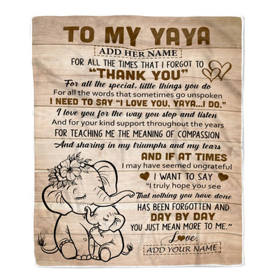 Personalized To My Yaya Gift Blanket From Kids Grandkids Elephant Thank You Best Yaya Birthday Gifts Mothers Day Christmas Custom Name Fleece Throw Blanket | siriusteestore