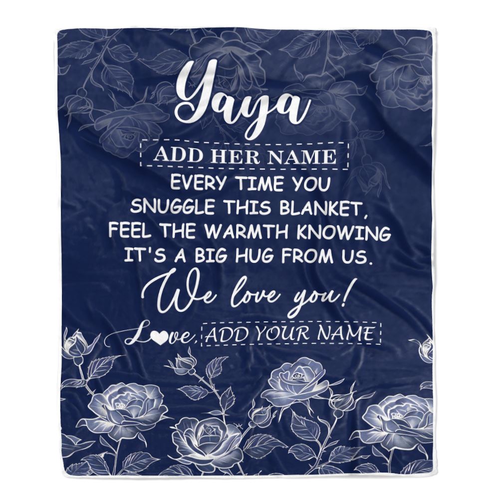 Personalized To My Yaya Gifts Blanket From Kids Grandkids Blue Flower Love You Birthday Gifts For Yaya Mothers Day Christmas Yaya Fleece Throw Blanket | siriusteestore