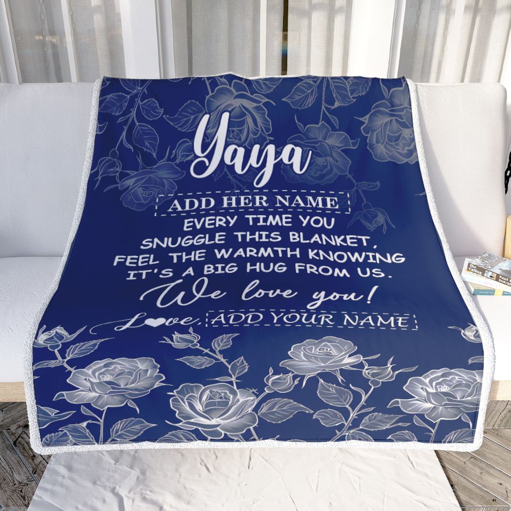 Personalized To My Yaya Gifts Blanket From Kids Grandkids Blue Flower Love You Birthday Gifts For Yaya Mothers Day Christmas Yaya Fleece Throw Blanket | siriusteestore