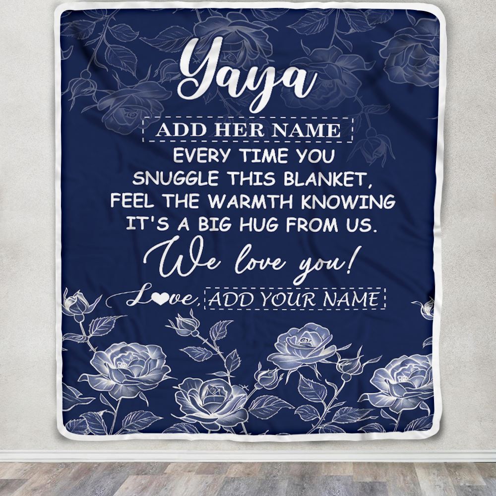 Personalized To My Yaya Gifts Blanket From Kids Grandkids Blue Flower Love You Birthday Gifts For Yaya Mothers Day Christmas Yaya Fleece Throw Blanket | siriusteestore