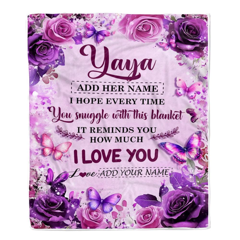 Personalized To My Yaya Gifts Blanket From Kids Grandkids Purple Floral Birthday Gifts For Yaya Mothers Day Thanksgiving Christmas Custom Fleece Blanket | siriusteestore