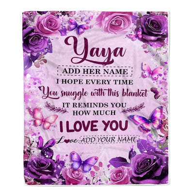 Personalized To My Yaya Gifts Blanket From Kids Grandkids Purple Floral Birthday Gifts For Yaya Mothers Day Thanksgiving Christmas Custom Fleece Blanket | siriusteestore