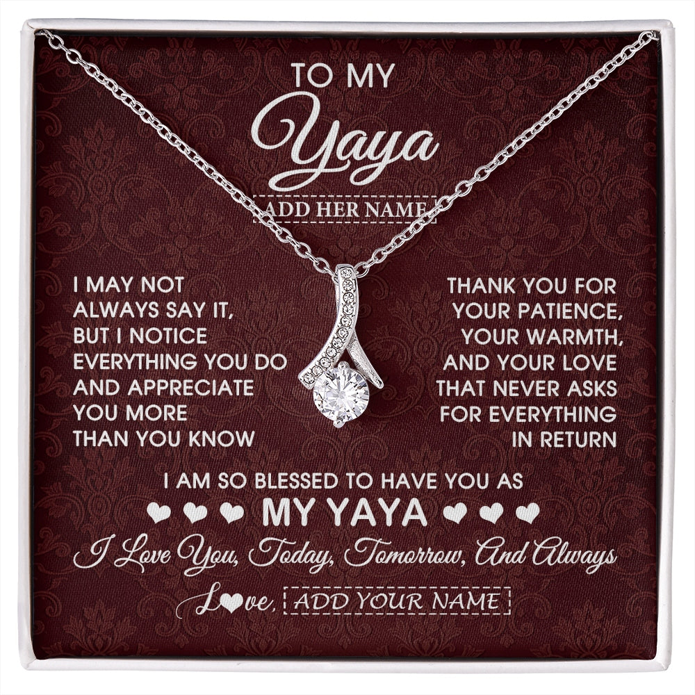 Alluring Beauty Necklace 14K White Gold Finish | 1 | Personalized To My Yaya Gifts From Granddaughter Necklace Meaningful Jewelry Pendant Gifts For Yaya Mothers Day Birthday Christmas Custom Gift Box Message Card | https://siriusteestore.