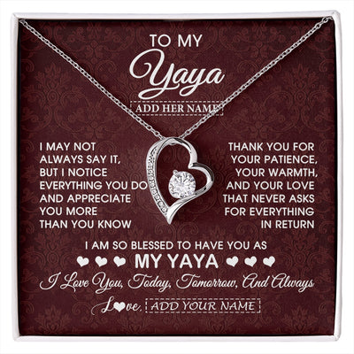 Forever Love Necklace 14K White Gold Finish | 1 | Personalized To My Yaya Gifts From Granddaughter Necklace Meaningful Jewelry Pendant Gifts For Yaya Mothers Day Birthday Christmas Custom Gift Box Message Card | https://siriusteestore.