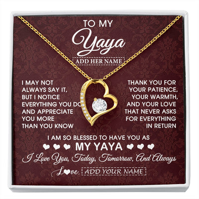 Forever Love Necklace 18K Yellow Gold Finish | 1 | Personalized To My Yaya Gifts From Granddaughter Necklace Meaningful Jewelry Pendant Gifts For Yaya Mothers Day Birthday Christmas Custom Gift Box Message Card | https://siriusteestore.