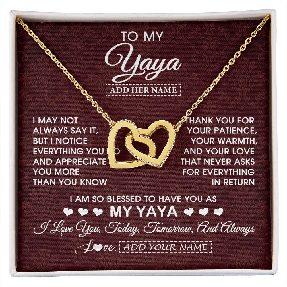 Interlocking Hearts Necklace 18K Yellow Gold Finish | 1 | Personalized To My Yaya Gifts From Granddaughter Necklace Meaningful Jewelry Pendant Gifts For Yaya Mothers Day Birthday Christmas Custom Gift Box Message Card | https://siriusteestore.