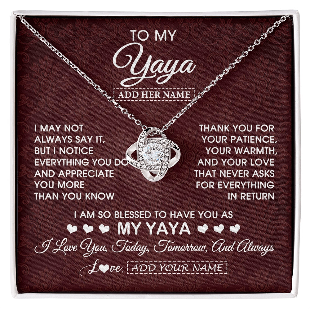 Love Knot Necklace 14K White Gold Finish | 1 | Personalized To My Yaya Gifts From Granddaughter Necklace Meaningful Jewelry Pendant Gifts For Yaya Mothers Day Birthday Christmas Custom Gift Box Message Card | https://siriusteestore.