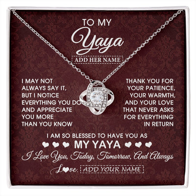 Love Knot Necklace 14K White Gold Finish | 1 | Personalized To My Yaya Gifts From Granddaughter Necklace Meaningful Jewelry Pendant Gifts For Yaya Mothers Day Birthday Christmas Custom Gift Box Message Card | https://siriusteestore.