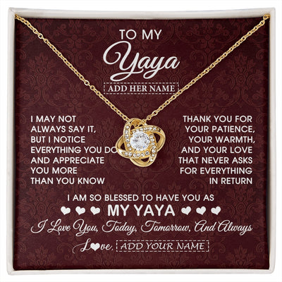 Love Knot Necklace 18K Yellow Gold Finish | 1 | Personalized To My Yaya Gifts From Granddaughter Necklace Meaningful Jewelry Pendant Gifts For Yaya Mothers Day Birthday Christmas Custom Gift Box Message Card | https://siriusteestore.