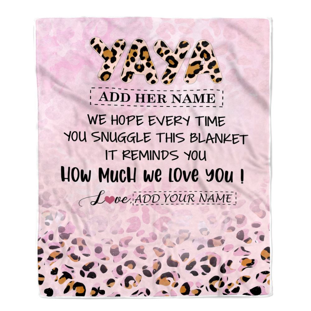 Personalized To My Yaya Gifts From Kids Grandkids Blanket Pink Leopard Happy Birthday Gifts For Yaya Mothers Day Christmas Customized Fleece Throw Blanket | siriusteestore