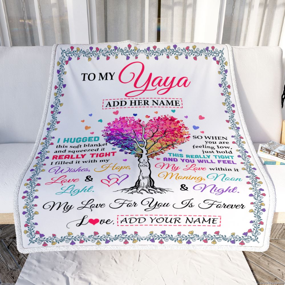Personalized To My Yaya Gifts From Kids Grandkids Hugged Blanket Birthday Gifts For Yaya Mothers Day Thanksgiving Christmas Customized Fleece Throw Blanket | siriusteestore