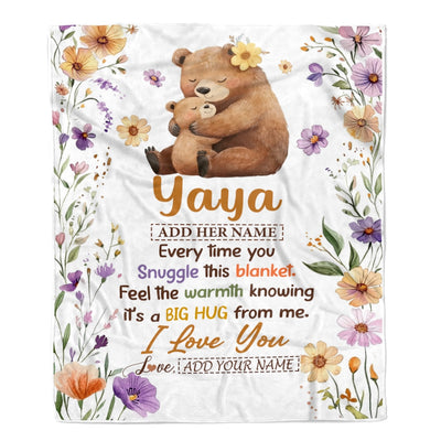 Personalized To My Yaya Gifts From Kids Grandson Blanket Bear Big Hug Birthday Present Gift Idea For Yaya Mothers Day Christmas Custom Fleece Throw Blanket Shirt & Hoodie | siriusteestore