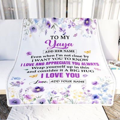 Personalized To My Yaya Gifts From Kids Grandson Blanket I Love You Purple Floral Birthday Gift Idea For Yaya Gifts Christmas Customized Fleece Throw Blanket | siriusteestore