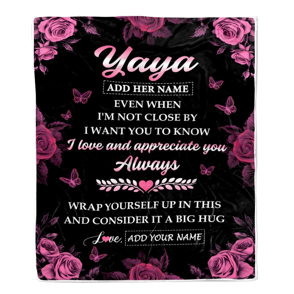 Personalized To My Yaya Gifts From Kids Grandson Blanket Rose Floral It A Big Hug Birthday Gift Idea For Yaya Gifts Christmas Customized Fleece Throw Blanket | siriusteestore