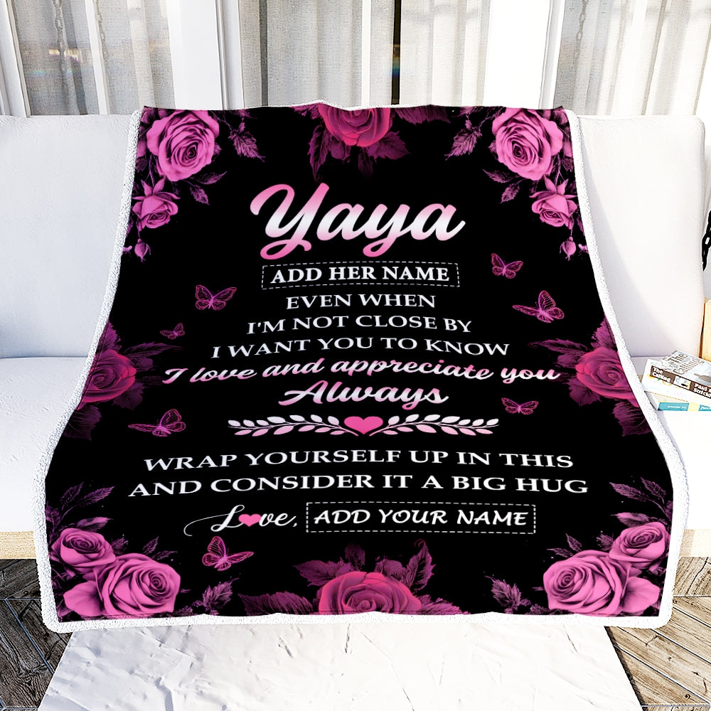 Personalized To My Yaya Gifts From Kids Grandson Blanket Rose Floral It A Big Hug Birthday Gift Idea For Yaya Gifts Christmas Customized Fleece Throw Blanket | siriusteestore