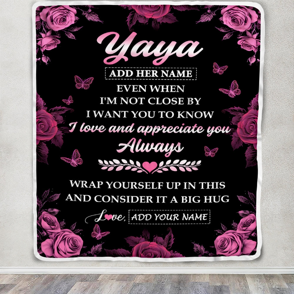 Personalized To My Yaya Gifts From Kids Grandson Blanket Rose Floral It A Big Hug Birthday Gift Idea For Yaya Gifts Christmas Customized Fleece Throw Blanket | siriusteestore