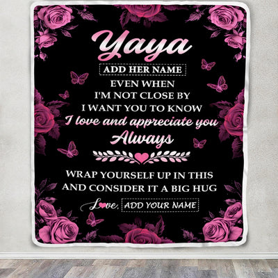 Personalized To My Yaya Gifts From Kids Grandson Blanket Rose Floral It A Big Hug Birthday Gift Idea For Yaya Gifts Christmas Customized Fleece Throw Blanket | siriusteestore