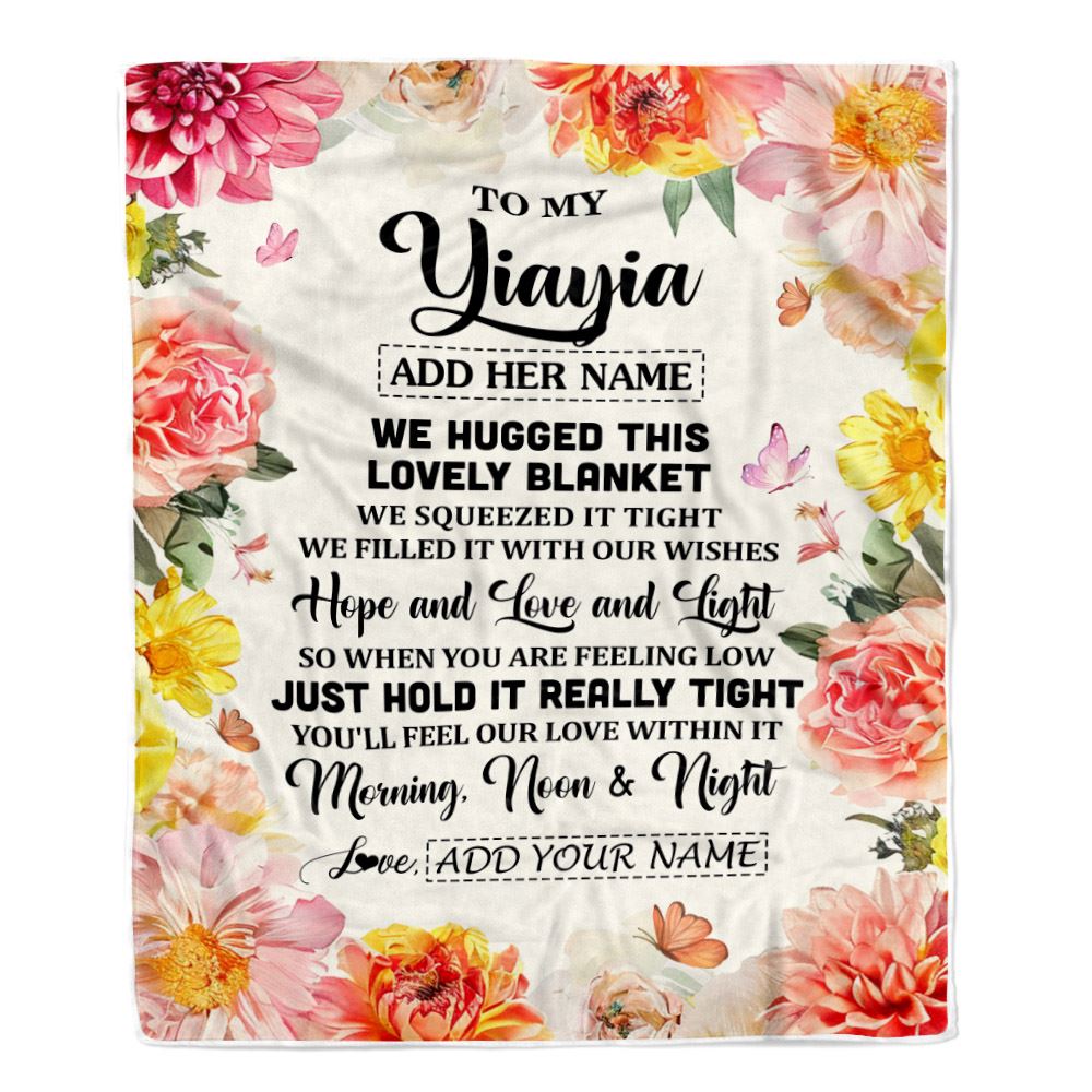 Personalized To My Yiayia Blanket From Grandkids Grandson Floral We Hugged This Lovely Yiayia Birthday Gifts Mothers Day Christmas Customized Fleece Blanket | siriusteestore