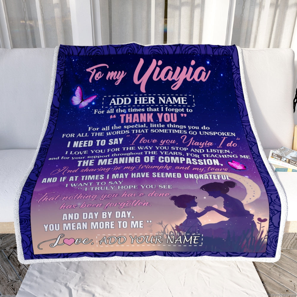 Personalized To My Yiayia Blanket From Grandkids Grandson Night Sky Thank You Love You Yiayia Birthday Gifts Mothers Day Christmas Customized Fleece Blanket | siriusteestore