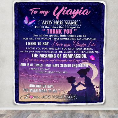 Personalized To My Yiayia Blanket From Grandkids Grandson Night Sky Thank You Love You Yiayia Birthday Gifts Mothers Day Christmas Customized Fleece Blanket | siriusteestore